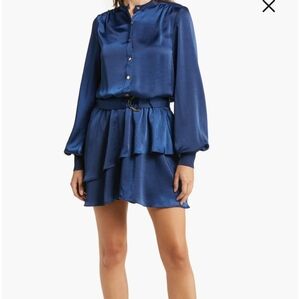 Ramy Brook Blue Long Sleeve Shirt Dress sizeL Navy Blue